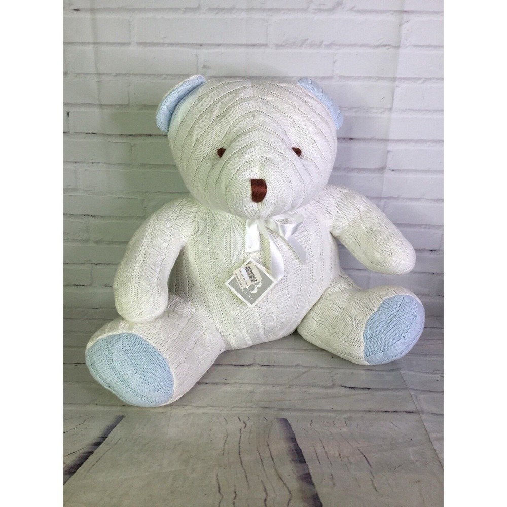 Elegant Baby White Blue Cable Knit Huge Teddy Bear Stuffed Plush Room Decor NEW